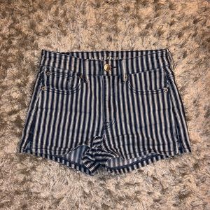 High-Waisted Striped Navy Blue and White Shorts